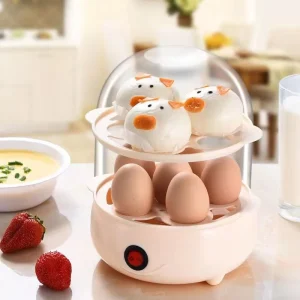 Egg Cooker Anti Dry Burn Mini Double Layer Egg Boiler with Power Off Steamer Plastic Cookware
