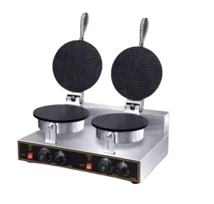 Electric 1 2 Plate Commercial Waffle Cone Baker Maker Machine Automatic for Ice Cream Snack 220V New Condition