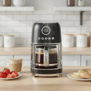 Electric 10-Cup Stainless Steel Coffee Maker with Programmable Settings Retro Design Brew Pause and Keep Warm Function