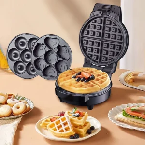 Electric 3-in-1 Stainless Steel Sandwich Maker Grill Waffle Donut Cookie & Cartoon Cake Maker