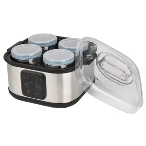 Electric 4 Cup Stainless Steel Yogurt Maker with Adjustable Time and Temp Control for Homemade Greek Probiotic Yogurt