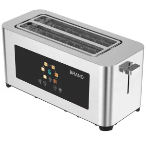Electric 4 Slice Stainless Steel Toaster Long Slot Digital Timer Automatic Pop Up Custom Logo Household Commercial Use