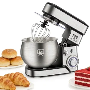 Electric 5L 1300W High Efficiency Stand Mixer Stainless Steel Body Tilt-up Head All-Aluminum Attachments 6 Speeds + Pulse