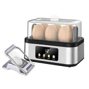 Electric 6 Egg Steamer Touch Panel Digital Display Color Icon 3 Hardness Soft Medium Hard Boiled Rapid Egg Cooker with Timer