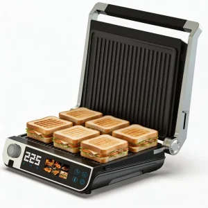 Electric 6 Slice Detachable Digital Color Panel Non Stick Panini Press Contact Grill & Toaster Sandwich Maker 2 in 1 Indoor Use