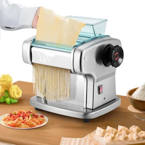 Electric Automatic Pasta Maker Noodle Machine with Stainless Steel Roller 2 Blades 2.5mm Round 4mm Flat 9 Settings 135W