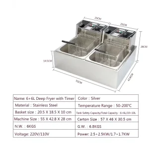 Electric Automatic Stainless Steel Deep Fryer Set 3-5 People Capacity Grill Type