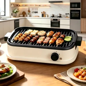 Electric BBQ Grill Indoor Smokeless Grill and Griddle Commercial Electric Barbecue Grill Adjustable Temp and Easy Clean