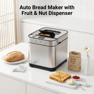 Electric Bread Maker Dual Auto Dispenser Yeast + Fruit Nut 700W Transparent Window 450g/900g Fully Professional Household Use