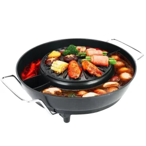 Electric Carbon Steel Grill and Hot Pot Barbecue Kitchen 2-in-1 Appliances for Car Use Custom Design Non-Stick Steak Maker