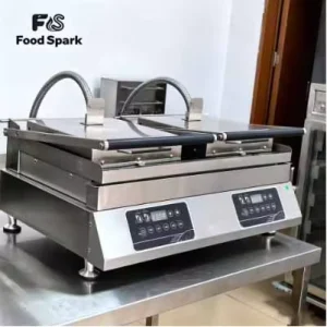 Electric Clamshell Griddle Double Sided Stainless Steel Grill with Fast Heating for Burger Steak