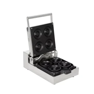 Electric Commercial Doughnut Maker Non Stick 4 Hole Double Sided Heating Waffle Machine 4 Doughnuts Bakery Use Lightweight 220V