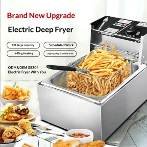Electric Commercial Grade 10L Silver Stainless Steel Home Oil Fryer with Constant Temperature Control