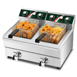 Electric Commercial Stainless Steel 6000W Deep Fryer Double Drum High Capacity French Fries Fried Dough Stick Machine
