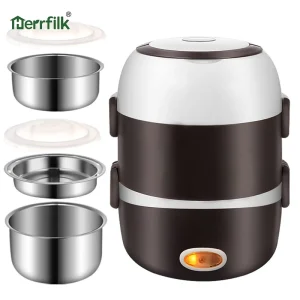 Electric Cooking Lunch Box One Pot Steam Heating Portable Stainless Steel Bowls 1.1 2.0L Capacity for Car Outdoor Use