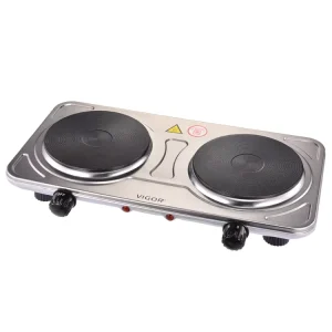 Electric Cooking Stove Stainless Steel Double Burners Thermostat 2000W Hot Plate