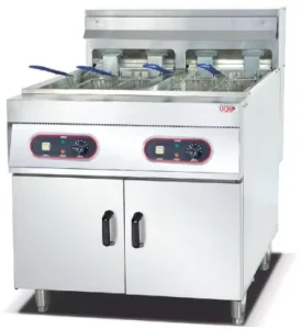 Electric Deep Fryer 2 Tank 4 Basket Stainless Steel Standing Fryer Cabinet CE Certified EGO Thermostat Control 28L Capacity