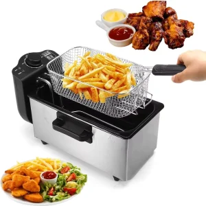Electric Deep Fryer Segmented Temperature Controlled Scald Proof Design with Stainless Steel Shell and Grease Filter