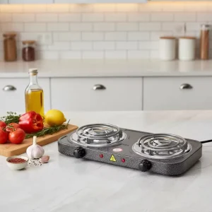 Electric Double Burner Cooktop Portable Electric Hot Plate Adjustable Temperature Control for Home Dorm Camping Cooking