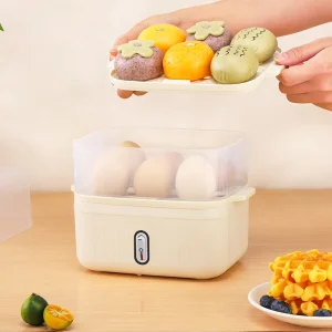 Electric Double Layer Auto Shut-Off Noise-Free Eco-Friendly Egg Cooker & Steamer for Household Use 1-6 Eggs Capacity