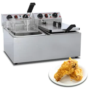 Electric Double Tank 2 Basket 26 Liter Deep Fryer with Circuit Breaker and Oil Faucet French Fries Chicken High Power