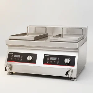 Electric Double Tank Countertop Food Truck Induction Chicken Deep Fryer with 3500W Dual Burner Precisely Oil Temperature Control