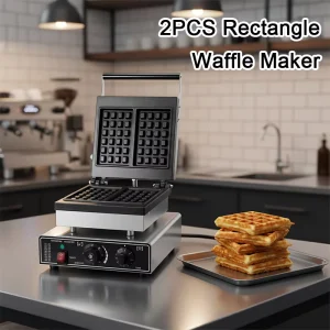 Electric Dual Temperature Waffle Maker with Stainless Steel Body Adjustable Thermostat and Timer