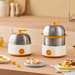Electric Egg Cooker Timed Egg Boiler Breakfast Machine Automatic Steamer Egg Custard Steaming Cooker Food Warmer Triple Layer