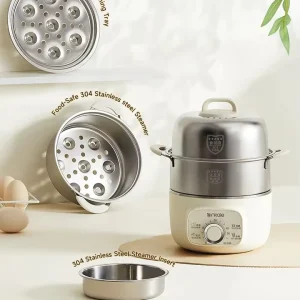 Electric Egg Steamer 2 Layers Stainless Steel Rack Boiler Rapid 14 Eggs Cooker for Boiled Egg Steamed Paste