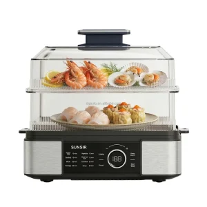 Electric Food Steamer Automatic Digital 1500W 1-3 Layer Stainless Steel BPA-Free 12 Quart Capacity Removable Base