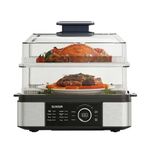 Electric Food Steamer Pot BPA-Free Stainless Steel Plastic 1500W 1-3 Layers Digital Control 12 Quart Capacity