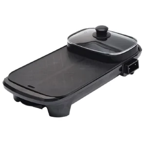 Electric Grill OEM&ODM 1600W Black Non Stick BBQ Steak Grill 2 in 1 Hotpot Electric Griddle Contact Pan Factory Wholesaler