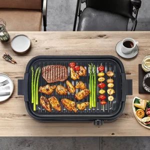 Electric Grill Pan Griddle Household Use PTFE Non-Stick Temperature Control Smokeless Overheat Protection LED Display Removable