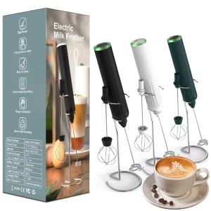 Electric Handheld Commercial Grade Milk Frother Stand Coffee Latte Cappuccino Cream Hot Chocolate Double Whisk Egg Mixer 1500mAh