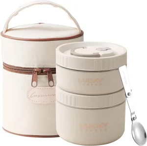Electric Heated Insulated Stainless Steel Lunch Box Set with Microwave Safe Removable Inner Tank and Bag