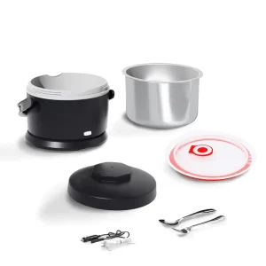Electric Heated Lunch Boxes Adults 1.2L Leak Proof Stainless Steel Container Round Lunch Box for Car Truck Office