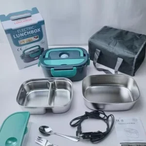 Electric Heating Lunch Box 1.5L 304 Stainless Steel Inner Pot Set Waterless Heating Plug in Universal Voltage Car Home Dual Use