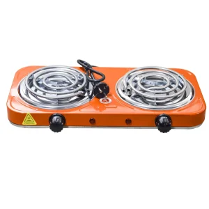 Electric Hot Plate and Cooktop with Coil Heating 2 Burners Temperature Control Stainless Steel Housing Household Outdoor and RV Use