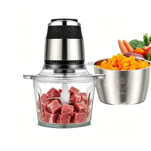 Electric Household 3L 500W Touch Pulse Control Stainless Steel Blade Meat Grinder with Glass Bowl for Baby Food