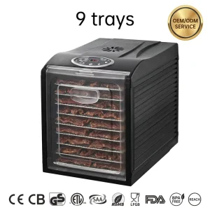 Electric Household Food Dehydrator with 9 Stainless Steel Trays Digital Control Low Noise Easy to Clean up to 70C