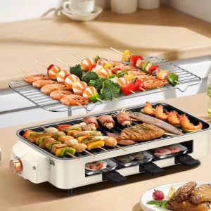 Electric Indoor Grill 1500W Smokeless Non stick Detachable Griddle Temperature Control Digital Display Dishwasher RV Household
