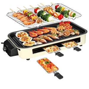 Electric Indoor Grill 1500W Stainless Steel Smokeless Non-stick Removable Grill Plate Temperature Control Portable Pans