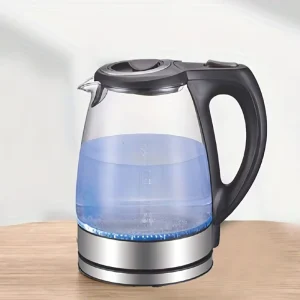Electric Kettle Black Stainless Steel Filter Inner Lid 1.7L 1200W Wide Opening Glass