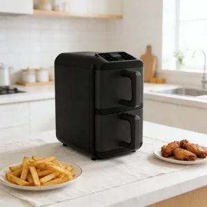 Electric Large Capacity Square Air Fryer with Dual Cooking Zones and Digital Touch Control