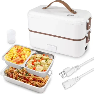 Electric Lunch Box Food Heater 300 W High Power Warmer 0.8L Double Layer Heated Food Warmer with Silicone Handle for Office