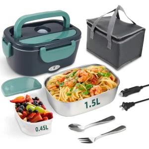 Electric Lunch Box Food Heater 80W Portable Food Warmer for Car Truck Work with 304 Stainless Steel Container Heated Lunch Box