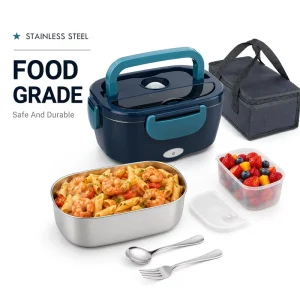 Electric Lunch Box Food Warmer 12V 24V 110V Portable Heated Bento with Stainless Steel Tray Bag for Car Truck Office Retail