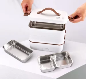 Electric Lunch Box Portable Food Heater 2 Layers Preservation Insulation With Accessory Carrier and Usb Data Cable