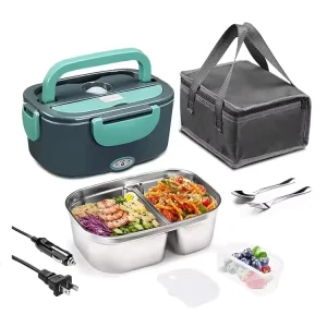 Electric Lunch Box for Home & Car Use 110V/12V 60W/80W Portable Food Warmer & Heater with Removable Stainless Steel Container