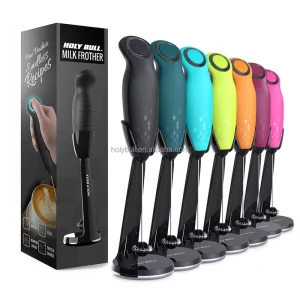 Electric Milk Frother Handheld With Stainless Steel Stand Battery Powered Foam Maker